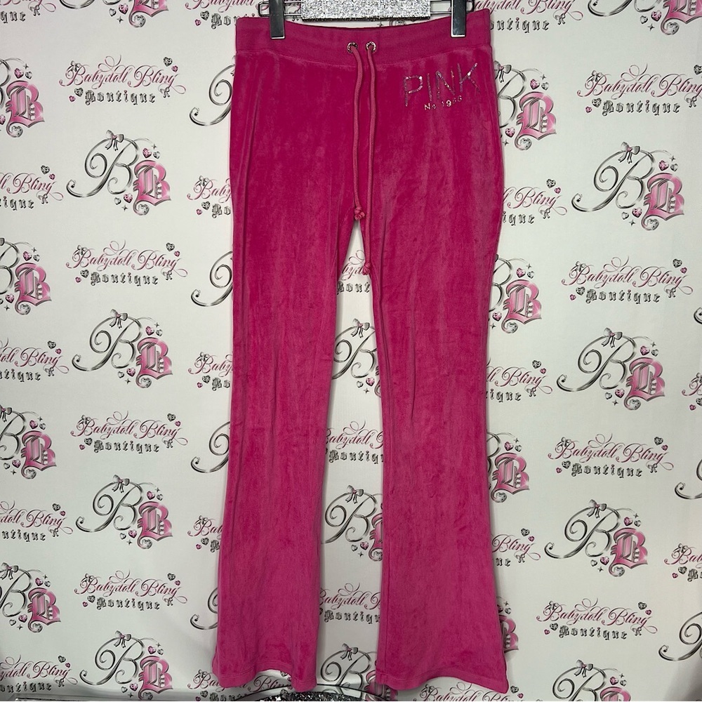 Victoria secret pink pants velour velvet pockets on bum pink with sparkly sequin